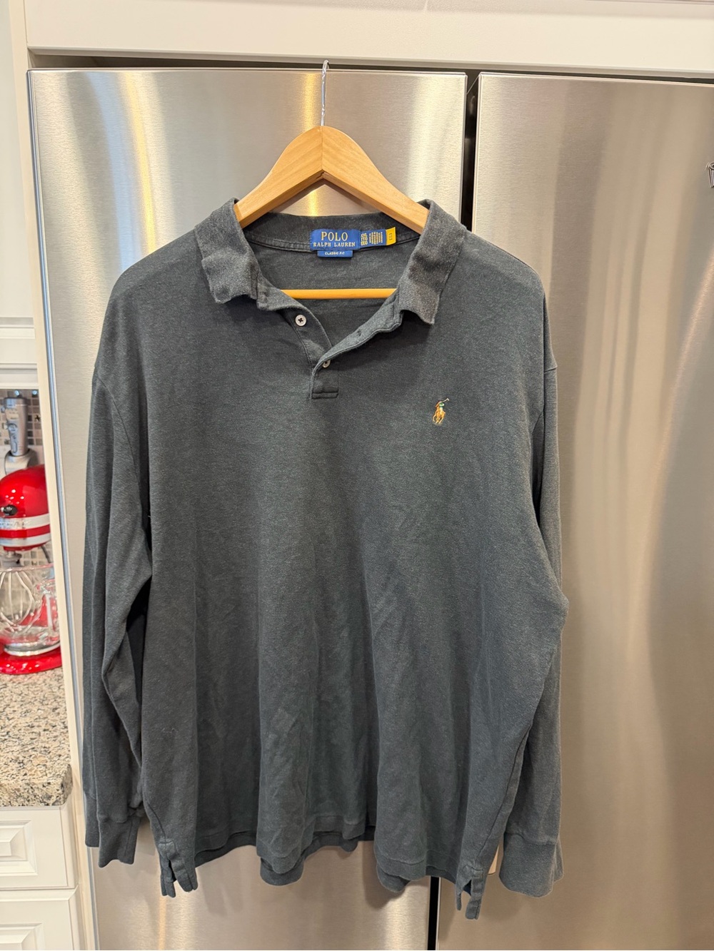 Ralph Lauren Long-Sleeve Polo Shirt - Charcoal Gray with Yellow Pony